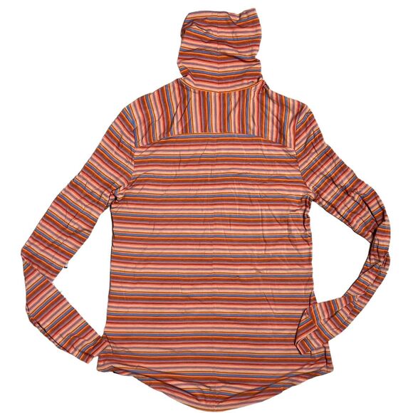 Prana Top S Orange Stripe Turtleneck Foundation Ribbed Tencel Layering - Picture 11 of 12